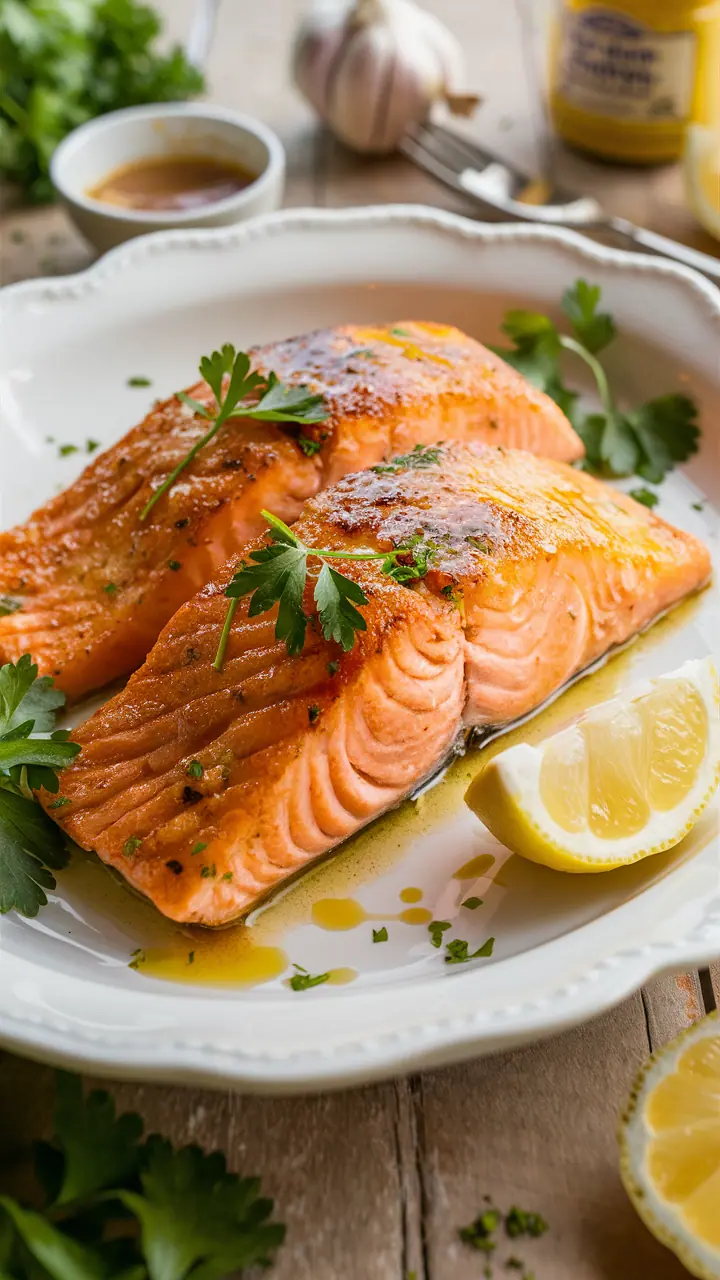 Baked Salmon with Garlic and Dijon