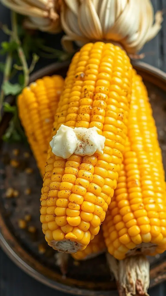 Freshly cooked corn on the cob with butter on top