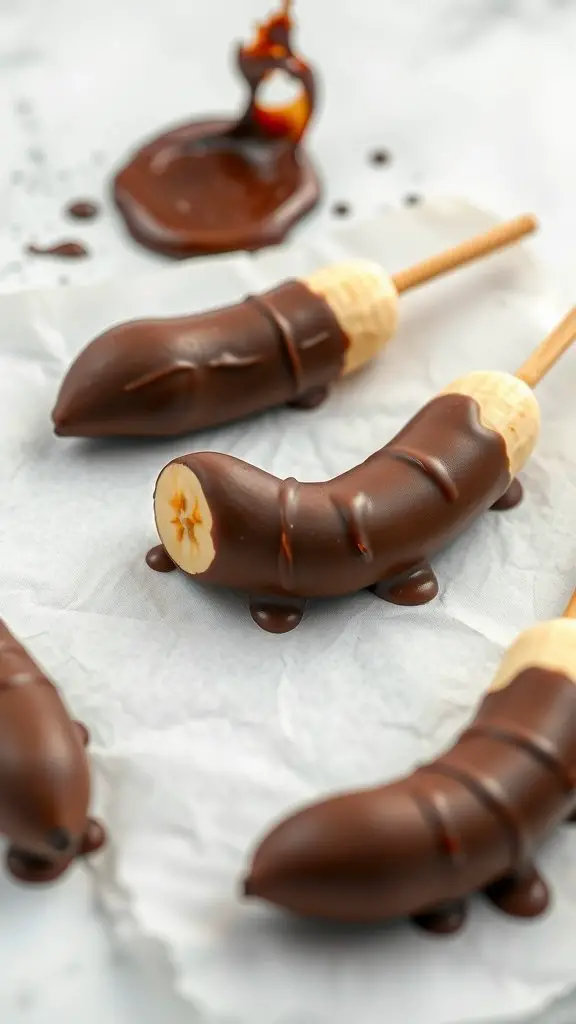 Chocolate-dipped bananas on sticks