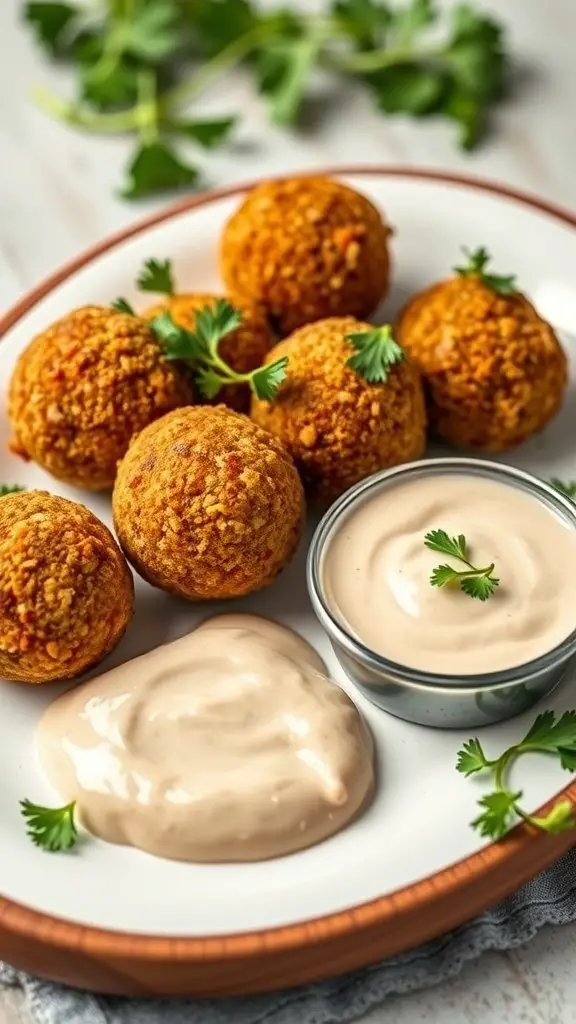 Crunchy falafel balls served with creamy dipping sauces