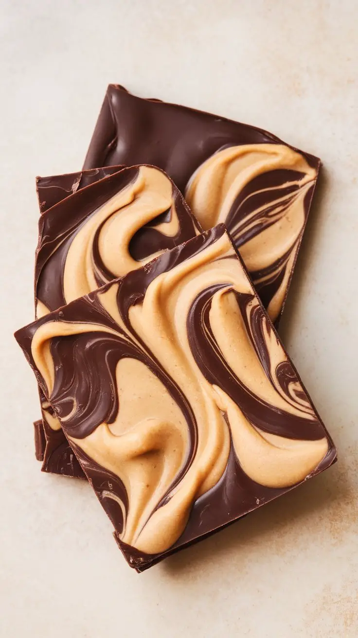 Peanut butter swirl chocolate bark with dark chocolate and peanut butter swirls