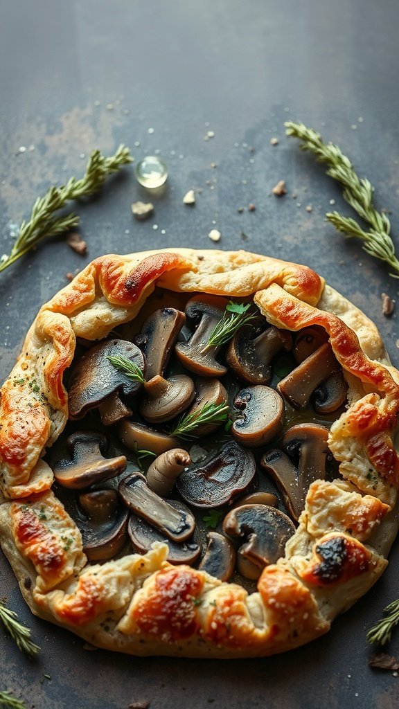 Savory mushroom galette with a flaky crust and layered mushrooms