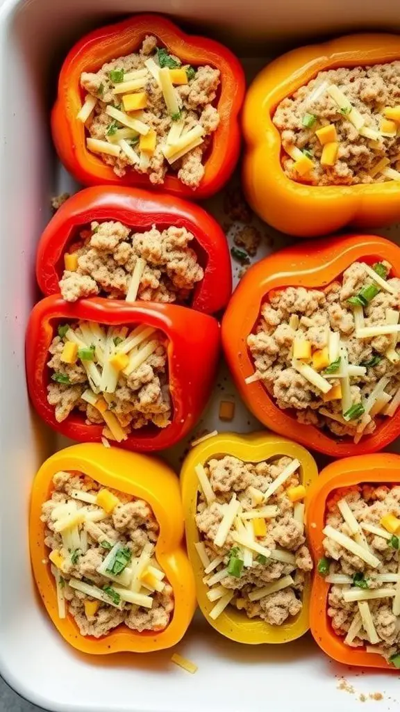 Stuffed bell peppers with ground turkey and cheese