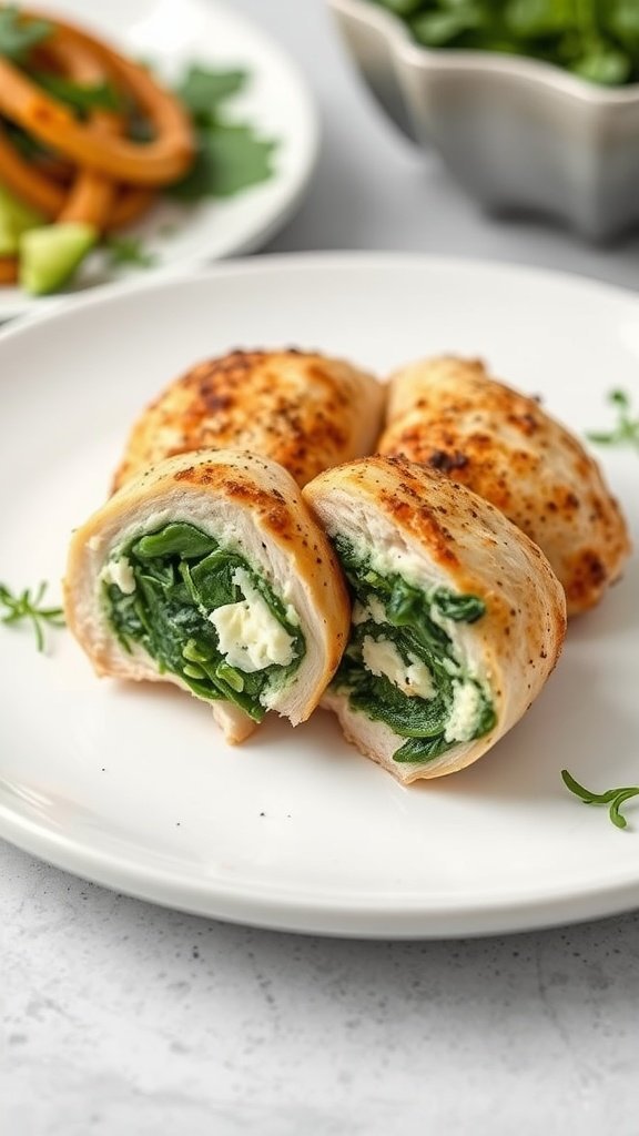 Stuffed chicken breast with spinach and feta on a plate