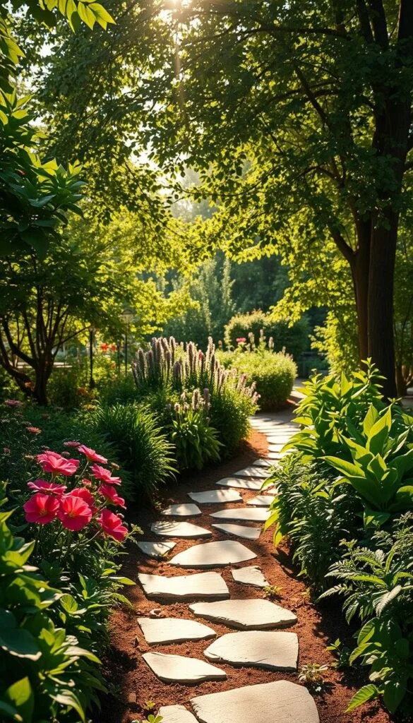 A sun-dappled garden scene, featuring a lush, verdant foreground with vibrant flowers and leafy plants, a winding stone path leading through the middle ground, and a background of soft, warm light filtering through a canopy of trees. The lighting is natural and diffused, creating a serene, inviting atmosphere. The camera angle is slightly elevated, providing a captivating, panoramic view of the well-designed, beginner-friendly garden layout. The overall composition emphasizes the importance of choosing the right location to maximize sunlight exposure and create a thriving, harmonious outdoor space. A sun-dappled garden scene, featuring a lush, verdant foreground with vibrant flowers and leafy plants, a winding stone path leading through the middle ground, and a background of soft, warm light filtering through a canopy of trees. The lighting is natural and diffused, creating a serene, inviting atmosphere. The camera angle is slightly elevated, providing a captivating, panoramic view of the well-designed, beginner-friendly garden layout. The overall composition emphasizes the importance of choosing the right location to maximize sunlight exposure and create a thriving, harmonious outdoor space.