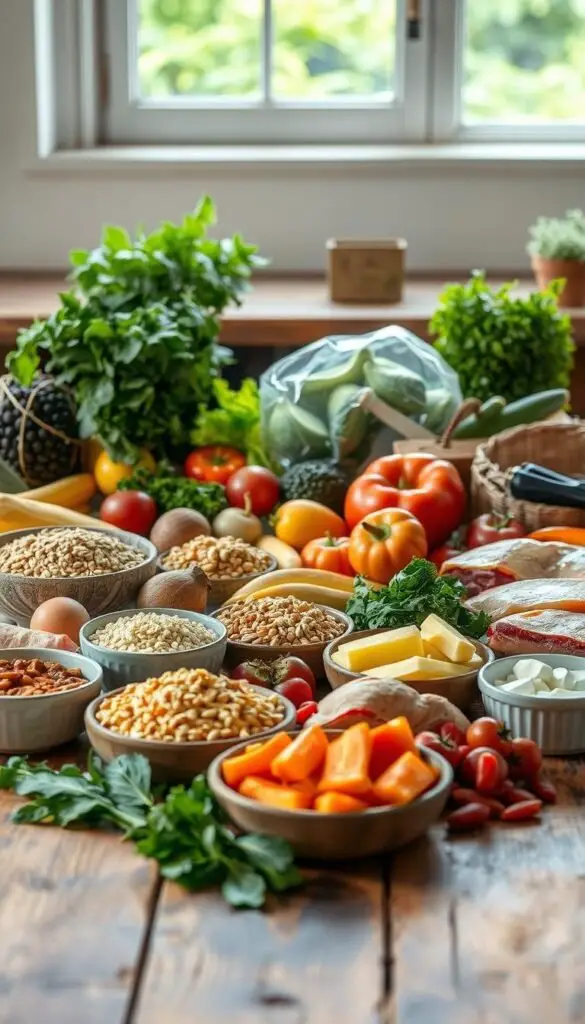 a neatly arranged assortment of fresh, whole foods on a rustic wooden table, including vibrant fruits and vegetables, whole grains, lean proteins, and healthy fats. the items are illuminated by soft, natural lighting from a large window, casting a warm, inviting glow. the background is blurred, emphasizing the focus on the clean, nutritious ingredients. the scene conveys a sense of simplicity, purity, and the benefits of a wholesome, minimally processed diet. a neatly arranged assortment of fresh, whole foods on a rustic wooden table, including vibrant fruits and vegetables, whole grains, lean proteins, and healthy fats. the items are illuminated by soft, natural lighting from a large window, casting a warm, inviting glow. the background is blurred, emphasizing the focus on the clean, nutritious ingredients. the scene conveys a sense of simplicity, purity, and the benefits of a wholesome, minimally processed diet.