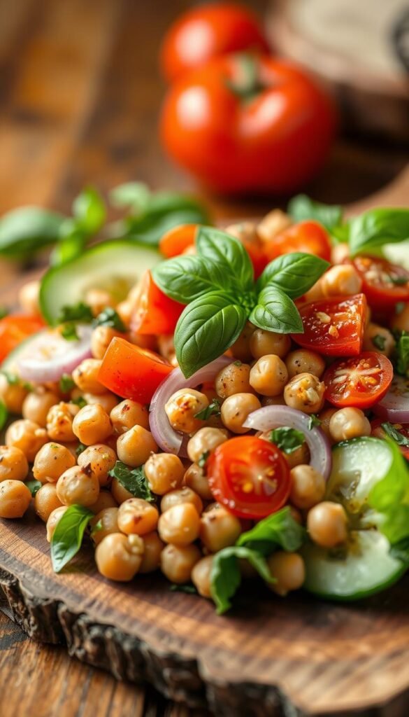 Mediterranean salad chickpea preparation