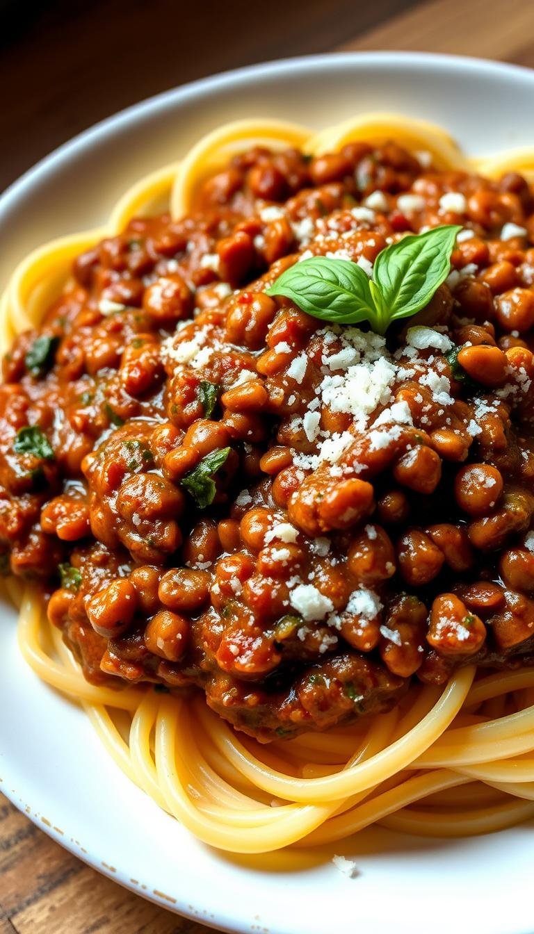 Lentil Bolognese Sauce over Pasta