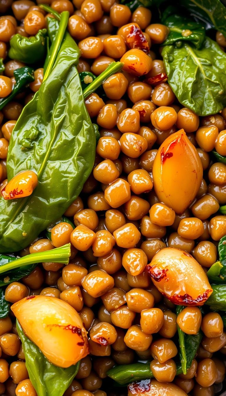 Sautéed Lentils with Spinach and Garlic